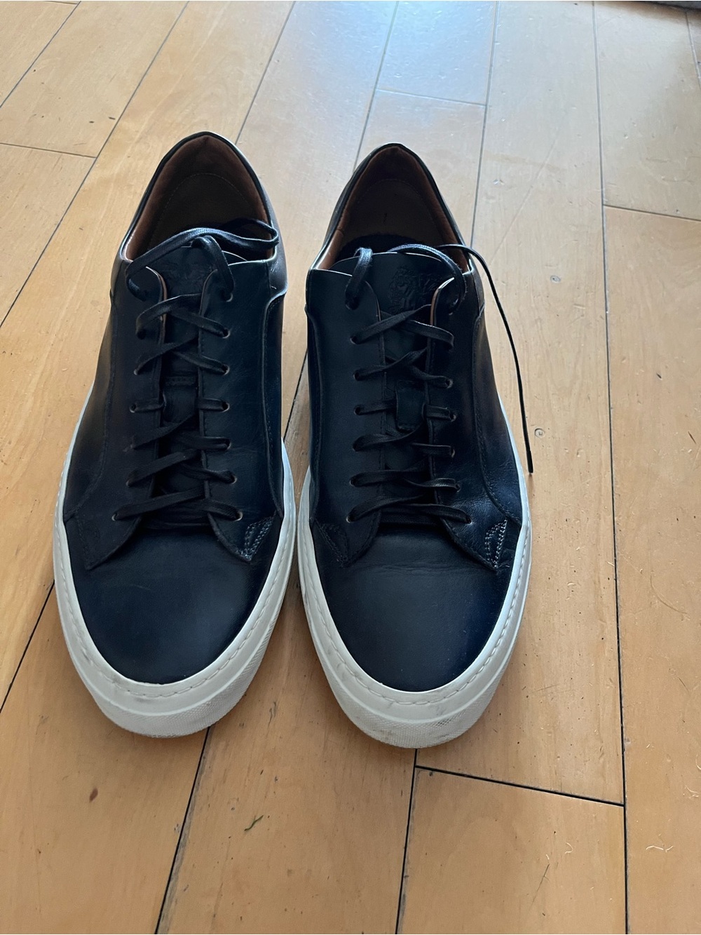 Bruno Magli Men's Navy Leather Low-Top Sneakers with White Sole